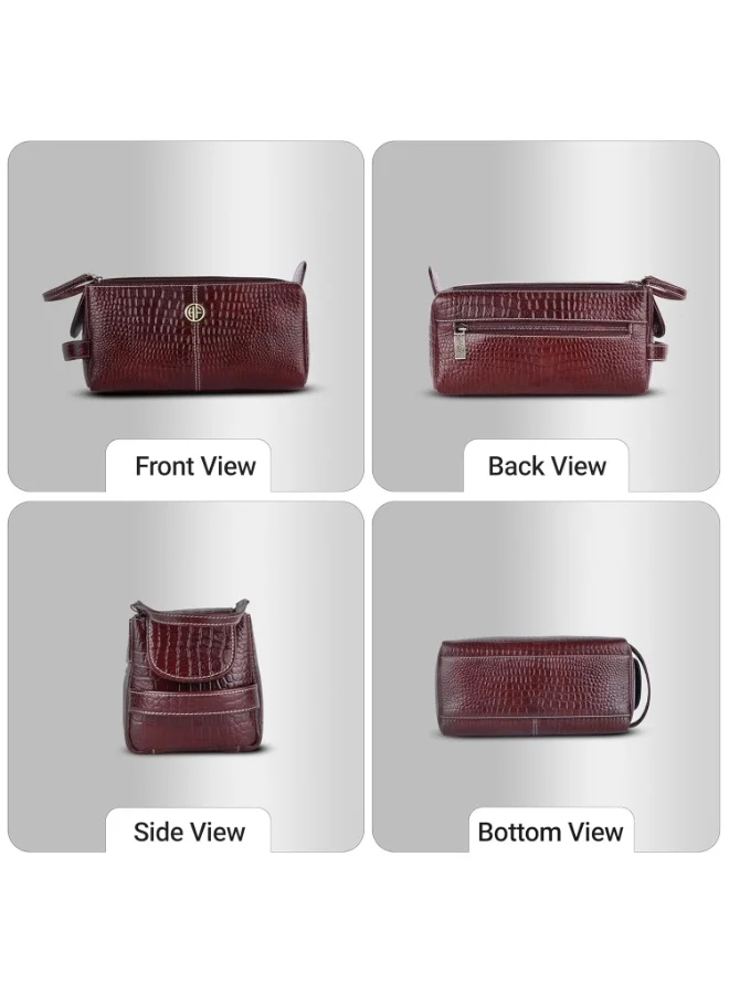 HAMMONDS FLYCATCHER  Genuine Leather Toiletry Bag for Men and Women - Travel Organizer Pouch, Shaving Kit Bag for Men, Cosmetic Organizer Bag, Toiletry Pouch for Men with Multiple Pockets - TC4005 Croc Brown  | Best Price UAE